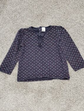 Girls Long-Sleeve Navy Floral Ruffle Front Top